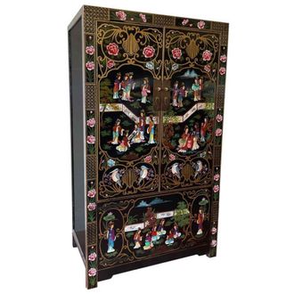 Wanderlust Deco Armario de madera artesanal negro pintado a mano 108x55x178h cm