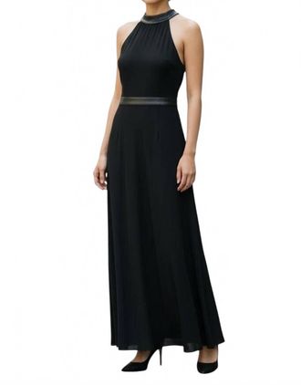 L'agence Isabelle Leather Trim Maxi Dress In Black