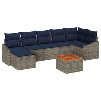vidaXL Conjunto De Sof&aacute;s De Jard&iacute;n 8 Pcs Gris Y Azul Marino Vidaxl