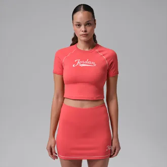 Nike Jordan Womens Jordan Brooklyn Short-Sleeve Top in Red | IM7377-631