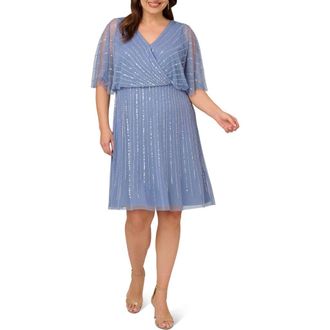 Adrianna Papell Sequin Wrap Front Dress in French Blue at Nordstrom, Size 16W