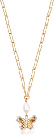 Ettika Butterlfy & Freshwater Pearl Pendant Necklace in Gold at Nordstrom