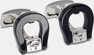 Aigner Logo Ceramic Silver Tone Cufflinks