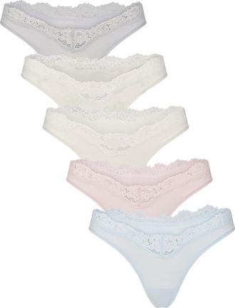 SKIMS Lace-trim Stretch-jersey Dipped Thong - set of 5 - Ivory - L (UK16-18)