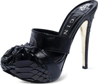 Gina 135 mm leren muiltjes met python-effect en hak - Zwart