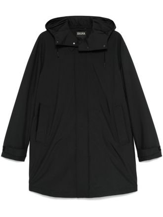 Ermenegildo Zegna hooded raincoat - men - Polyester/Polyester - 56 - Black