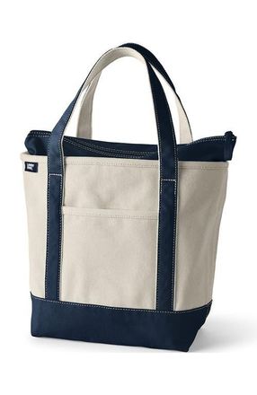 Lands End Zip Top Canvas Tote Bag in Natural/radiant Navy at Nordstrom, Size X-Large