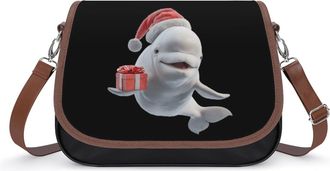 Generic White Beluga Whale Christmas Small Womens Crossbody Bags Shoulder Handbag with Adjustable Strap for Travel
