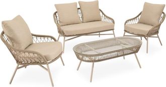 Koketto Home Conjunto de sofas de jard&iacute;n beige de 4 plazas con mesa