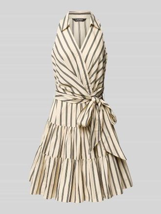 Lauren Ralph Lauren Knielanges Kleid im Stufen-Look mit Umlegekragen in Sand, Gr&ouml;&szlig;e 44