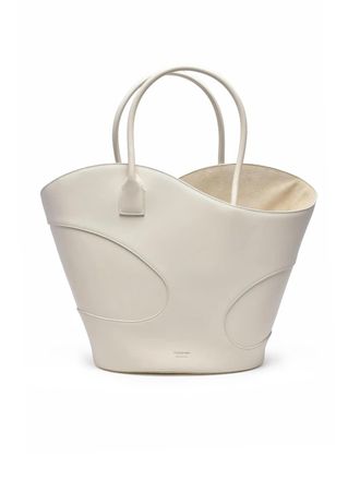 Ferragamo White Cut-Out Suede Lined Leather Tote Bag