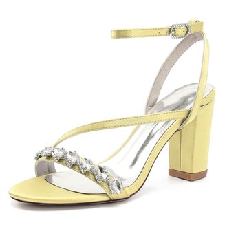 Generic Wedding Bridal Shoes Womens Heels Sandals Open Toe Fashion Chunky Heels Sandals Party Wedding Dress Shoe 8.5Cm,Yellow,10 UK