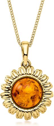 Ross-Simons Amber Sunflower Pendant Necklace in 18kt Gold Over Sterling