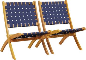 vidaXL Sillas Plegables (2 Unidades) Azul Oscuro, Madera Maciza De Acacia Y Tela. Vidaxl