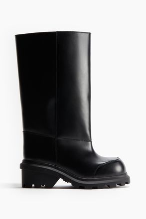 H&M Chunky Lederstiefel - Schwarz