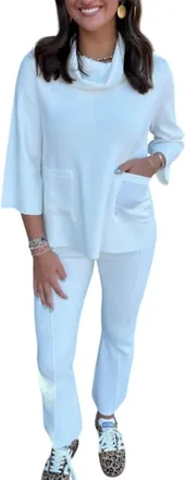 Fate Mock Knit Top And Pants Set In Cream