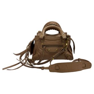 Balenciaga Pre-owned Womens Mini Neo Classic City Croc-Effect Top Handle Bag in Brown Leather - Mocha - One Size
