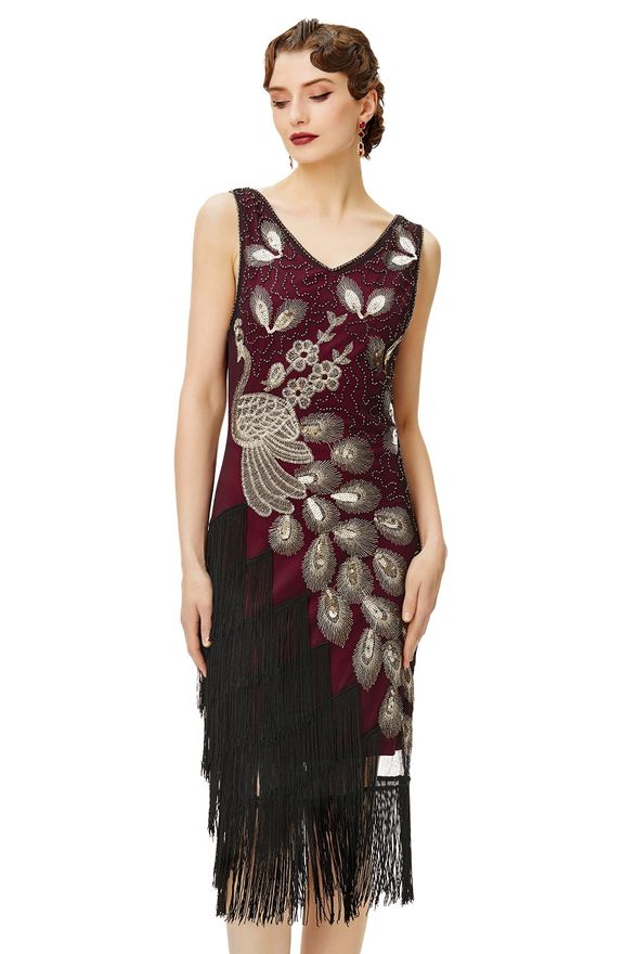 Vintage Flapper‑Kleid Der 1920er – Mit Pailletten, Perlen & Langem Fransen‑Saum Für Gatsby‑Partys & Besondere Anlässe