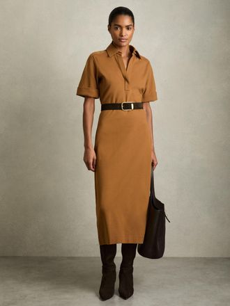 Reiss Womens Brown Jersey Open Collar Bodycon Dress, Size: 4