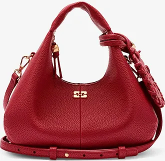 Ganni Dark Red Grained Mini Hobo Bag