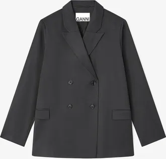 Ganni Double-breasted Wool Blazer - Size 10/12 Black