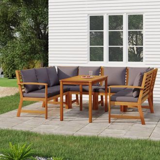 vidaXL Juego Comedor Jard&iacute;n Y Cojines 7 Piezas Madera Maciza Acacia Vidaxl