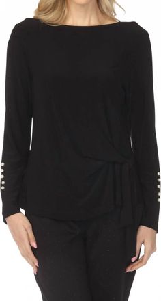 Joseph Ribkoff Boat Neck Waist Tie Long Sleeve Top In Black
