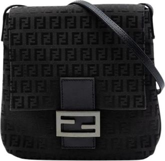 Fendi Pre-owned Canvas Crossbody Bag - Dames - Vintage Schoudertas - Zwart - ONE Size - Leer - Vintage