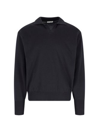 Kaptain Sunshine Navy Blue Cotton Ribbed Collar Sweater
