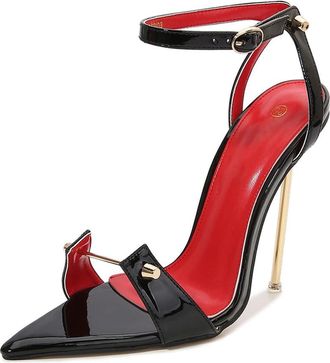 Generic Black,6.5 UK,Womens Ankle Strap Sandals Pointy Open Toe Stiletto high Heels with Metal Buckle Slingback Wedding Party Prom Dress Shoes