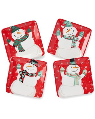 Certified International Christmas Whimsy Snowman Set Of 4 Canape Plates
