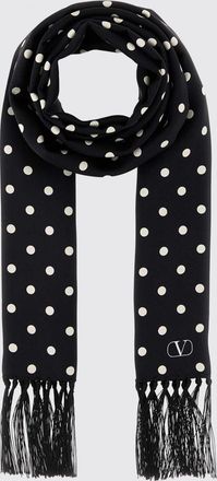Valentino Garavani Sciarpa in cotone con monogram VLogo a pois e bordi sfrangiati