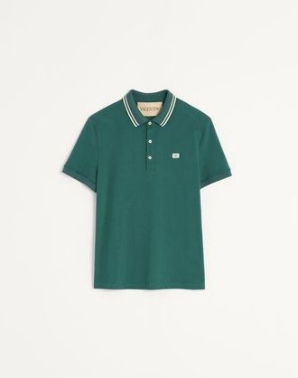 Valentino Polo In Piquet Di Cotone Con Patch Vlogo Uomo VERDE SCURO XXL