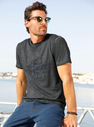 Marco Donati Kurzarmshirt MARCO DONATI Kurzarm-Shirt, Herren, Gr. 44/46, graphit, bedruckt, 100% Baumwolle, bedruckt, gemustert, unifarben, Rundhals, Shirts Kurzar