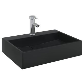 Berkfield Home Sturdy Wash Basin 50x38x11 cm Mineral Cast/Marble Cast Matt Black | Size: 50 x 38 x 11 cm