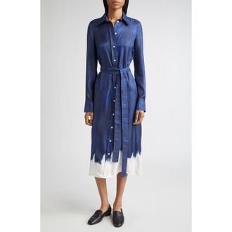 Proenza Schouler Amaya Abstract Print Long Sleeve Silk Shirtdress in Cobalt Multi at Nordstrom, Size 12