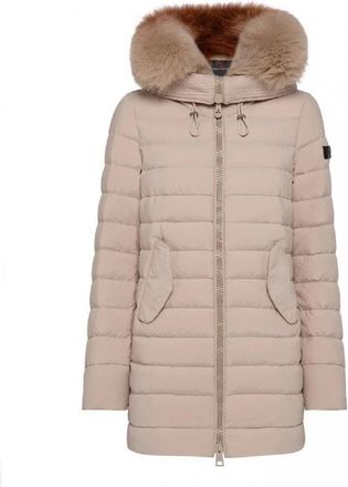 Peuterey Beige Gewatteerde Donsjas met Vossenbont Kraag - Dames - Winterjassen - Beige - XS - Polyester - Jassen