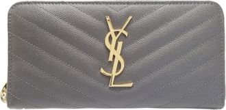 Saint Laurent Gray Leather Long Wallet (Bi-Fold) (Pre-Owned)