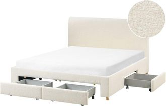 Beliani Beliani - Modern Upholestred Boucle eu King Size Bed 5ft3 with Drawers with Slatted Frame Off White Soutrin