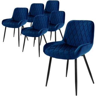 ML Design Ml-design Set 6x Sillas De Comedor Azul Moderno 81 Cm Asiento Tapizado De Terciopelo Transpirable Y Suave Con Patas De Metal Sill&oacute;n Con Respaldo Ergon