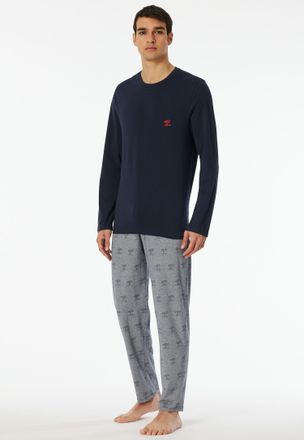 Schiesser Schlafanzug SCHIESSER 95/5, Herren, Gr. 58, blau (804, nachtblau), Single Jersey, Obermaterial: 95% Baumwolle, 5% Elasthan, bequem lang, Rundhals, Hom