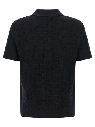 Balmain Monogram Knit Polo Shirt - Black