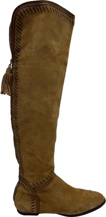 Jimmy Choo London Tassel Accent Knee-High Boots in Brown Suede