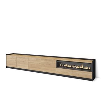 Skraut Home Skraut Home - Mueble Tv, Televisi&oacute;n, 310x37x50cm, Para Tv Hasta 80, Chimenea El&eacute;ctrica, Roble Y Negro