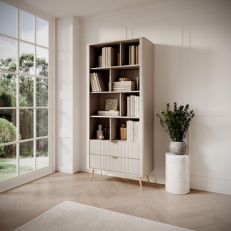 Dmora Estanter&iacute;a Kabavasi, Biblioteca Con 2 Cajones, 4 Estantes, Con Patas, 88x38x194h Cm Beige
