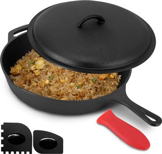 MegaChef 12 Inch Pre-Seasoned Cast Iron Skillet with Cast Iron Lid