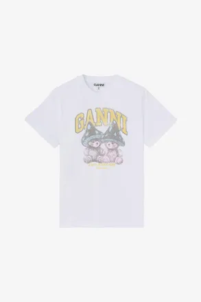 Ganni White T-shirt with Mushroom Teddy - Size XXS Organic Cotton