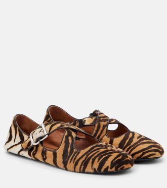 Alaia Tiger-print calf hair ballet flats