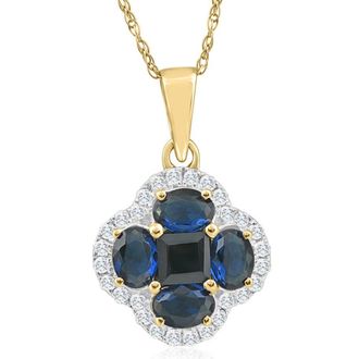 Pompeii3 1Ct TW Diamond & Created Blue Sapphire Pendant Yellow Gold Lab Grown Necklace