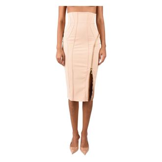 Elisabetta Franchi Midi-rok van technische stof - Dames - Rokken - Roze - Maat: L Polyamide